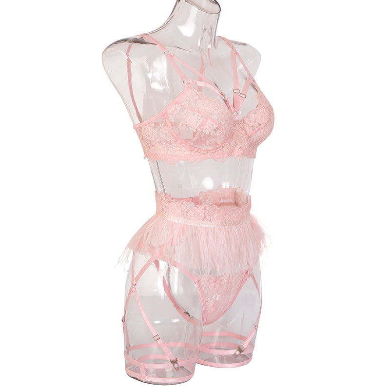 Lacey Pink Sexy Three Piece Lingerie