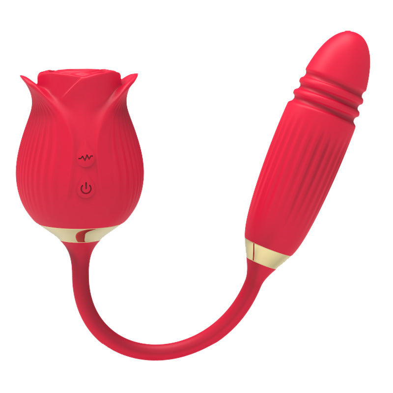 2-in-1 Clitoral Suction Rose Stimulator with a Dildo Vibrator