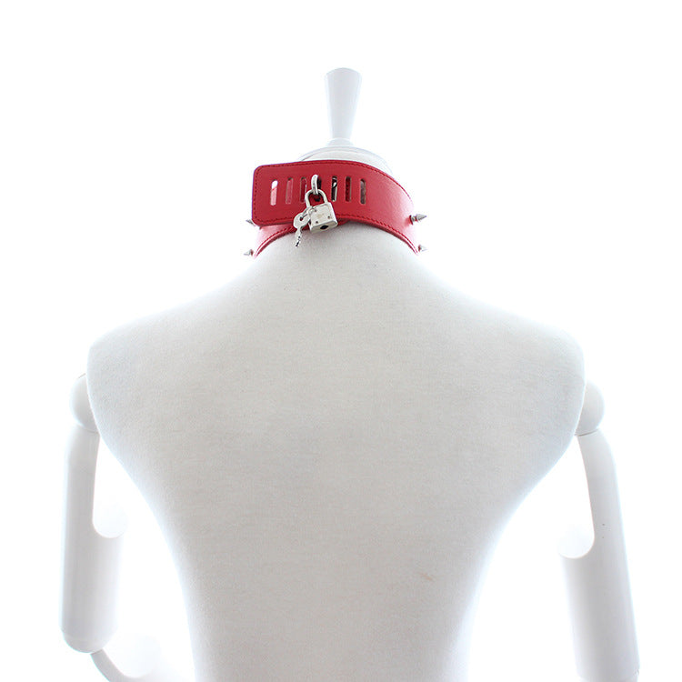 Studded Gold and Red Jewel Faux Leather Collar and Lead