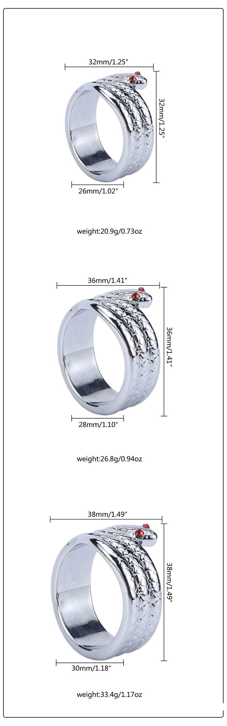 Stainless Steel Red Eyed Snake Penis Ring