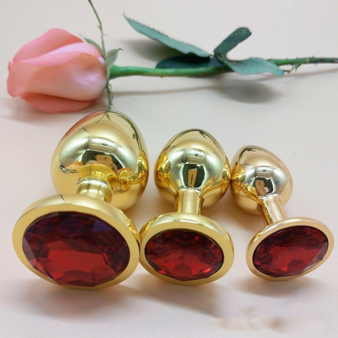 Jewelled Gold Metal Small Butt Plug Set (3 Piece)