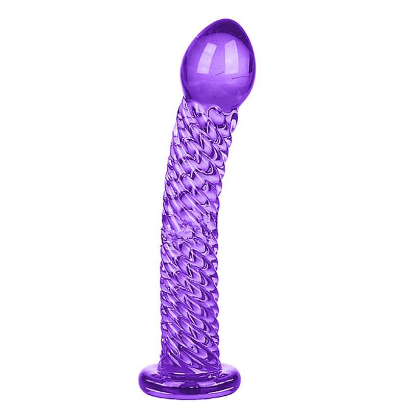 Curved Cock Glass Dildo - Ribbed Textured Realistic Glass Dildo Sex Toy