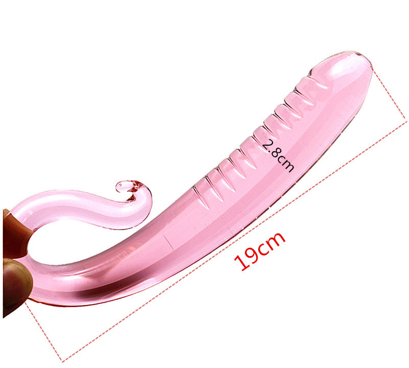 Curved Glass Dildo Tentacle Textured Glass Dildo Sex Toy - Pink Glass