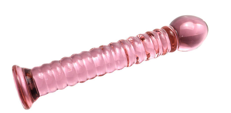 Twister Ribbed Texture Glass Dildo Sex Toy for Couples - Pretty In Pink