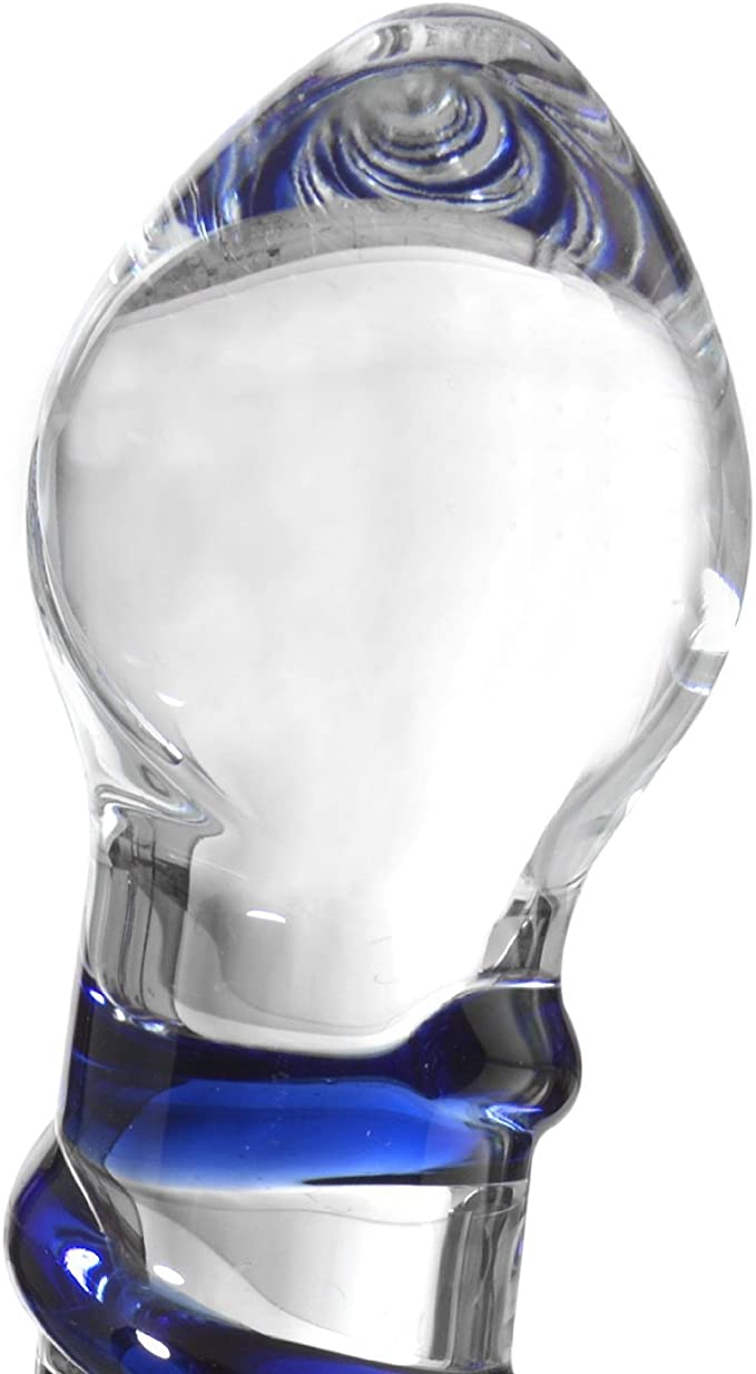 Blue Spiral Ribbed Texture Glass Dildo for Vaginal & Anal Penetration