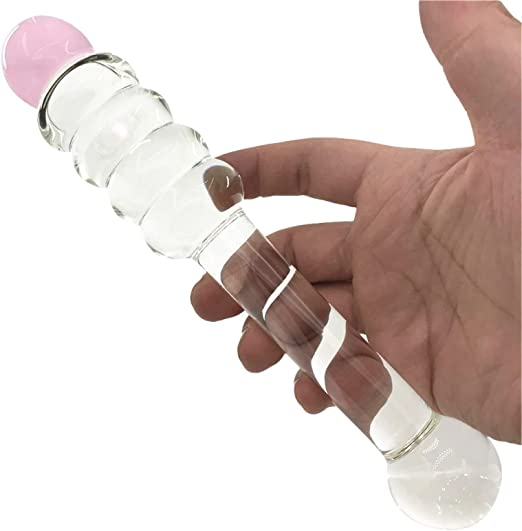 Clear Beaded Glass Anal & Vaginal Dildo Suitable for Temperature Play