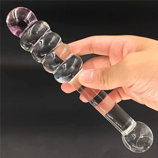 Clear Beaded Glass Anal & Vaginal Dildo Suitable for Temperature Play