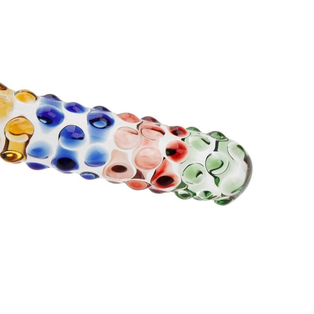 Rainbow Ribbed Textured Glass Dildo