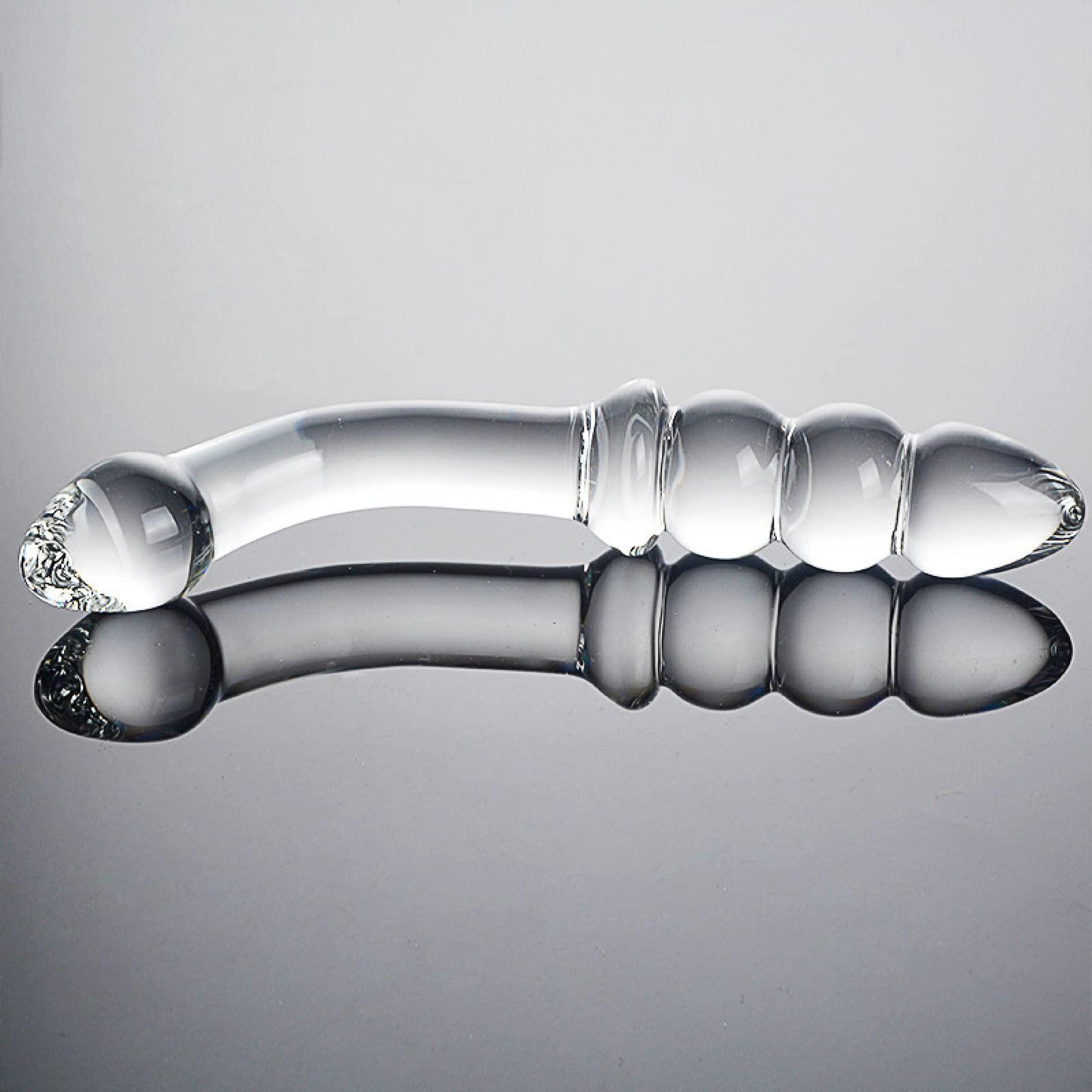 Clear Curved Glass Double Ended Penetration Anal & Vaginal Dildo Toy