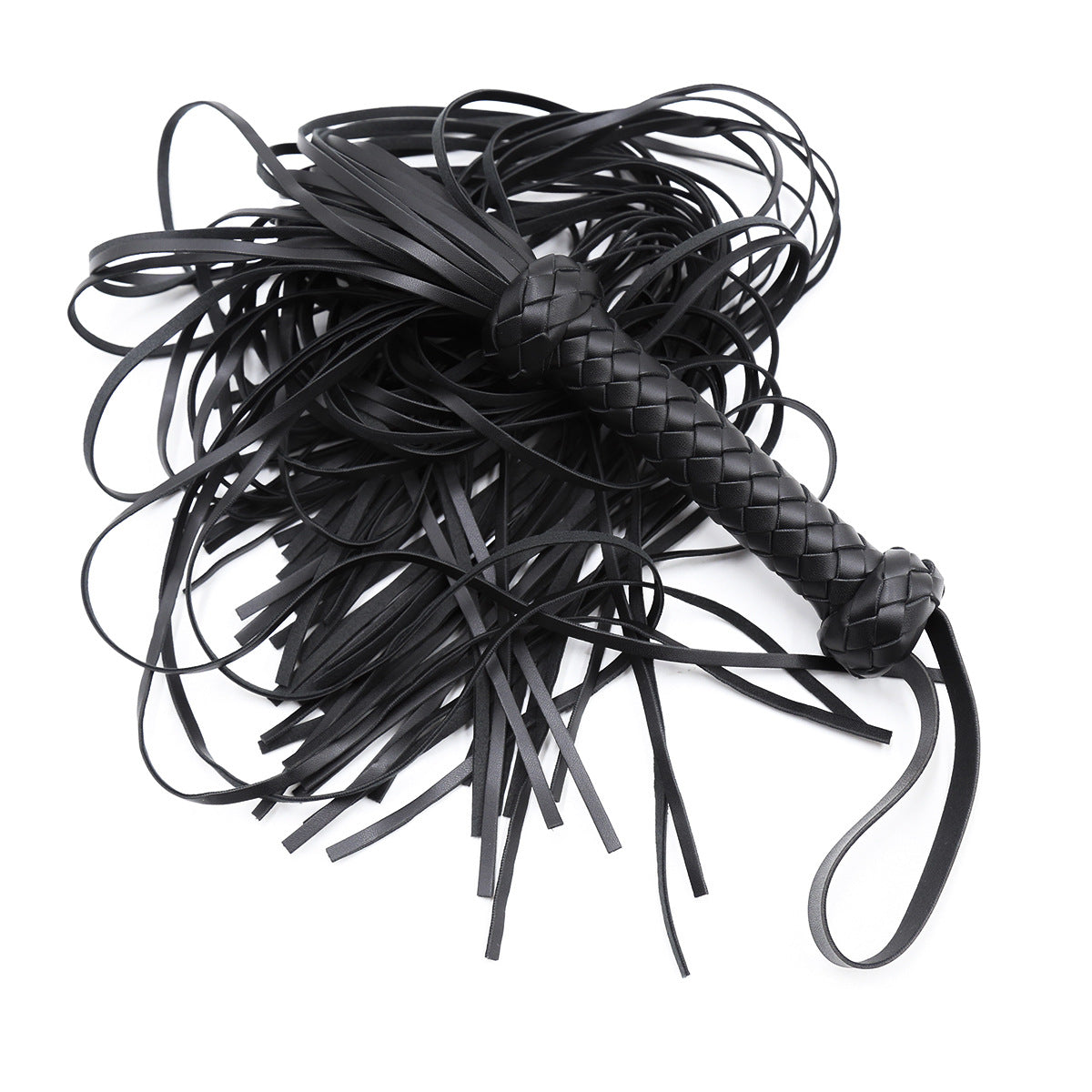 Black BDSM Faux Leather Fronded Flogger
