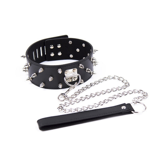 Spiked Bondage Collar and Chained Lead