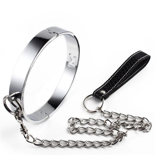 Heavy Duty Stainless Steel Slave Collar with a Chain and Lead