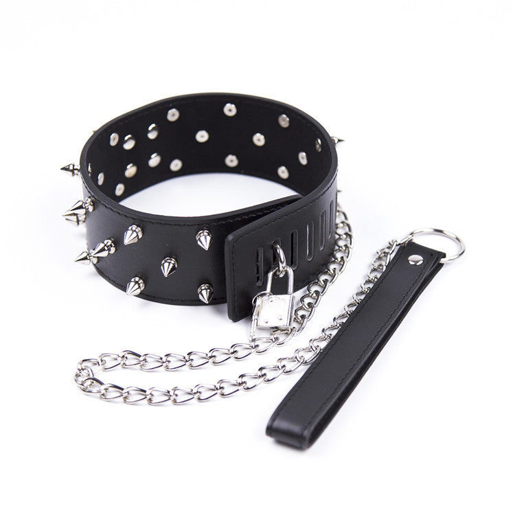 Spiked Bondage Collar and Chained Lead