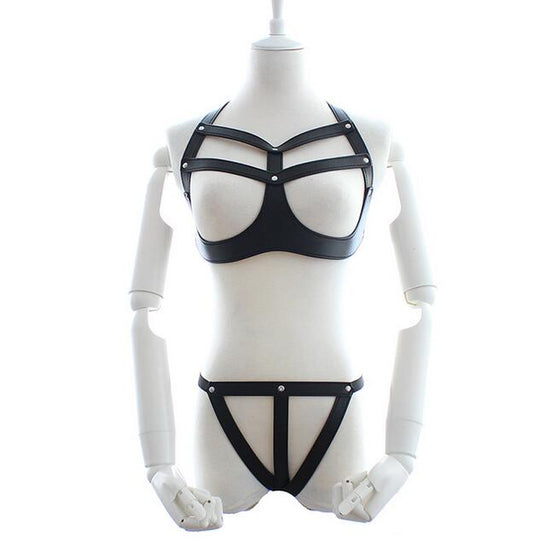 Harness Bra Set with an Open Crotch Thong