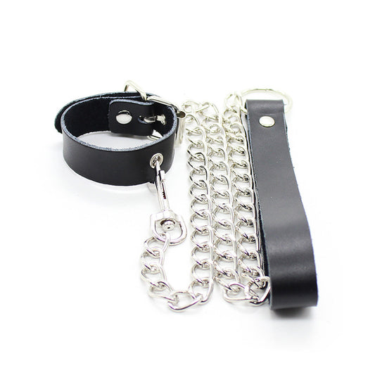 Leather Cock Ring and Chain Lead