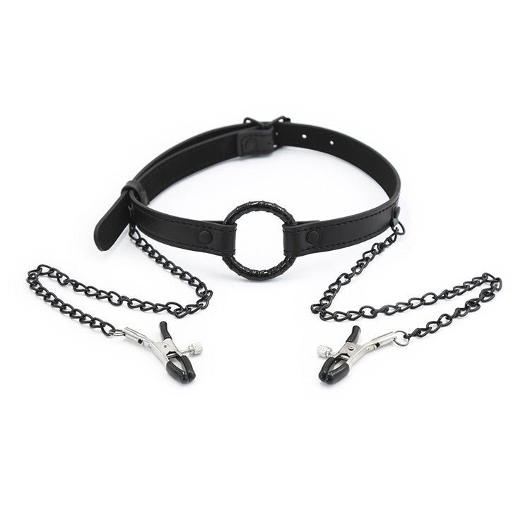Open Mouth Gag and Nipple Clamp Set