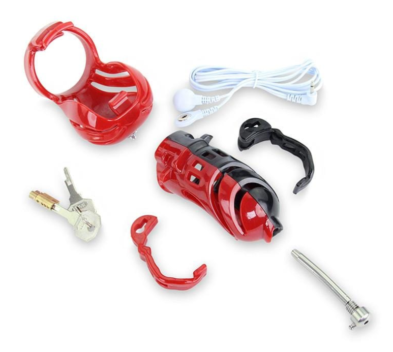 E-Stim Electric Shock Plastic Chastity Cage Red