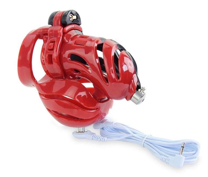 E-Stim Electric Shock Plastic Chastity Cage Red