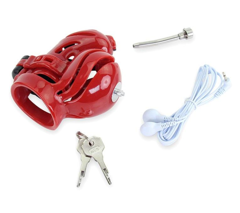 E-Stim Electric Shock Plastic Chastity Cage Red
