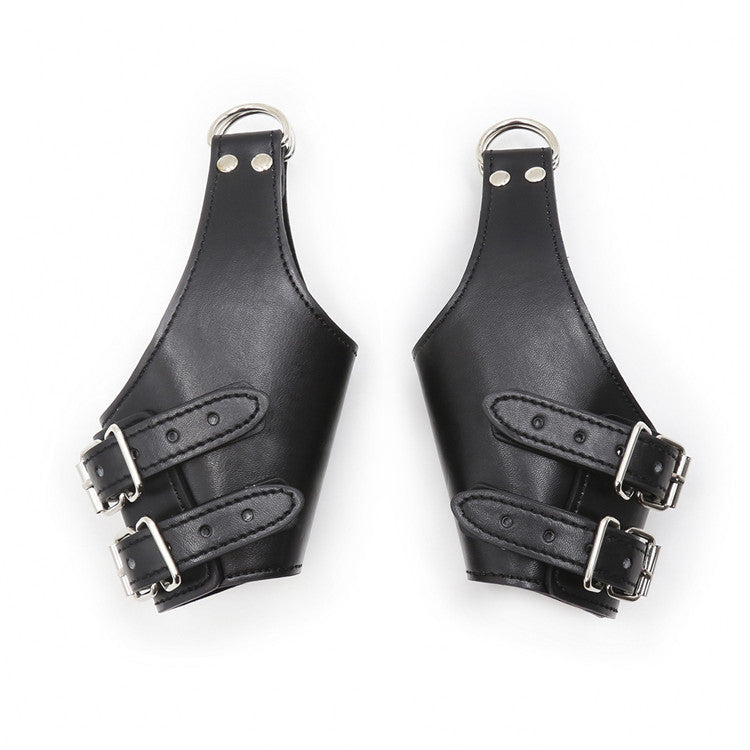 Black Faux Leather Suspended Bondage Handcuffs