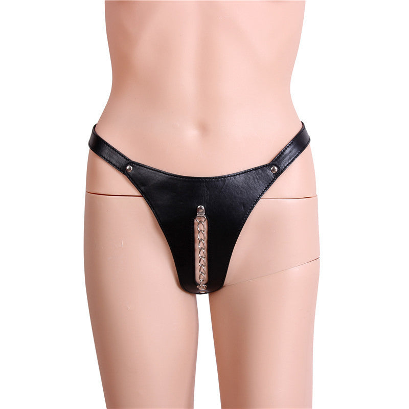 Black Leather Chained Thong