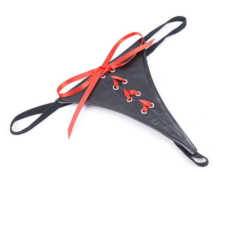 PU Leather Black and Red Ribbon Knickers