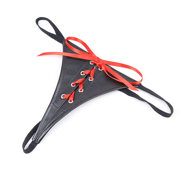 PU Leather Black and Red Ribbon Knickers