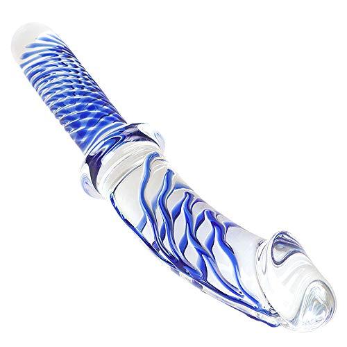 Large Blue Realistic Textured Glass Dildo