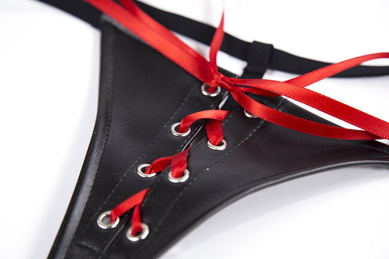 PU Leather Black and Red Ribbon Knickers