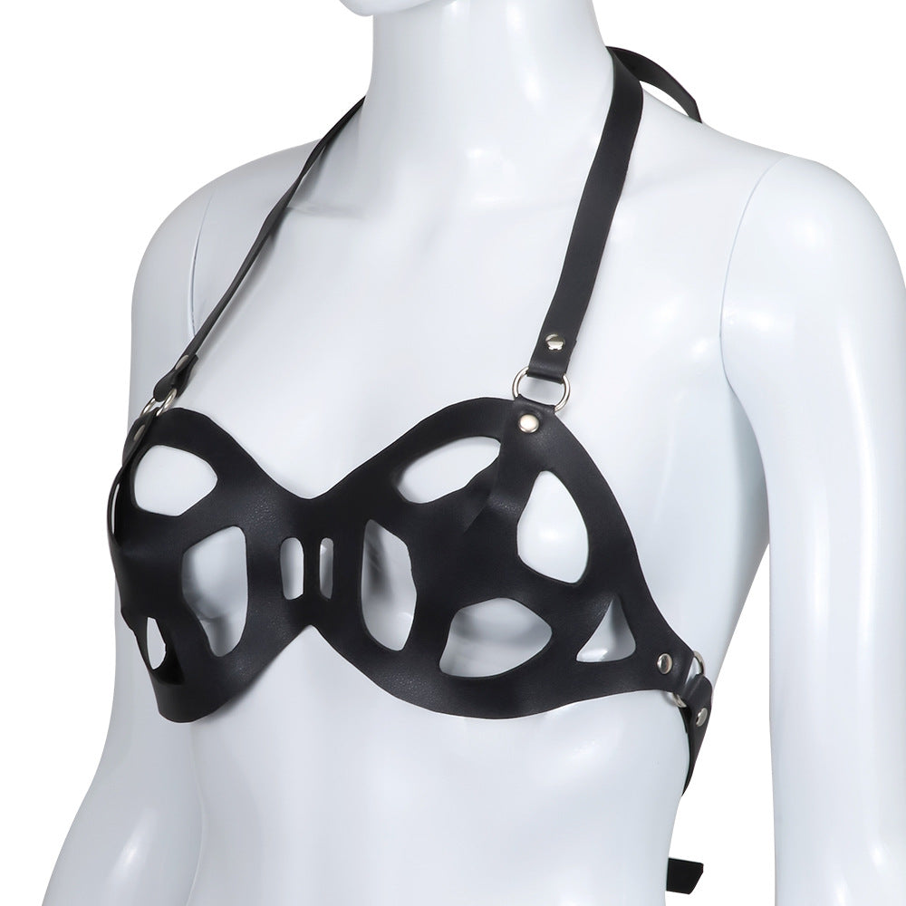 Black Faux Harness Bra Set with Garters