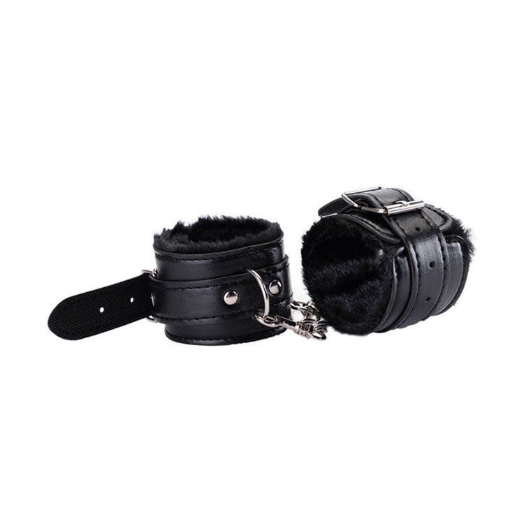 Black Fluffy Leather Handcuffs