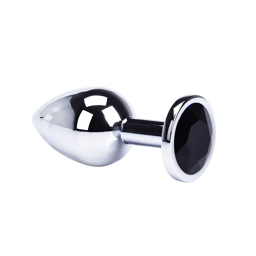 Butt Plug Large Silver Tone with Black Faceted Base 9.5cm 148g Adult Toy