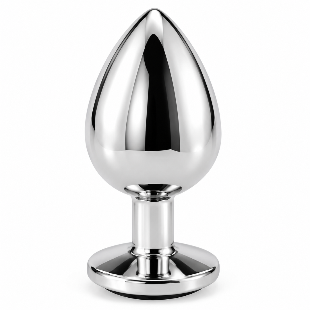 Butt Plug Large Silver Tone with Black Faceted Base 9.5cm 148g Adult Toy