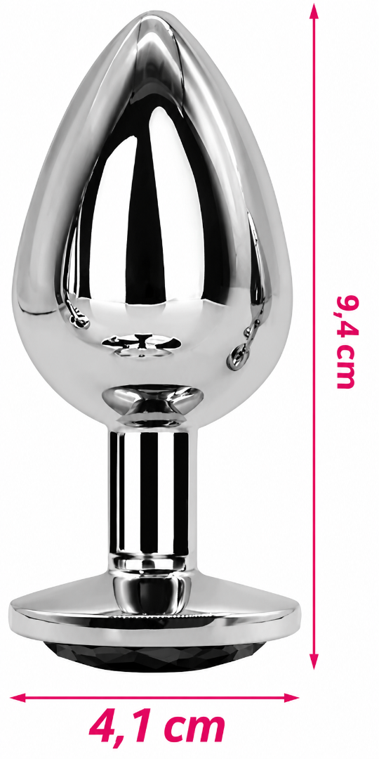 Butt Plug Large Silver Tone with Black Faceted Base 9.5cm 148g Adult Toy