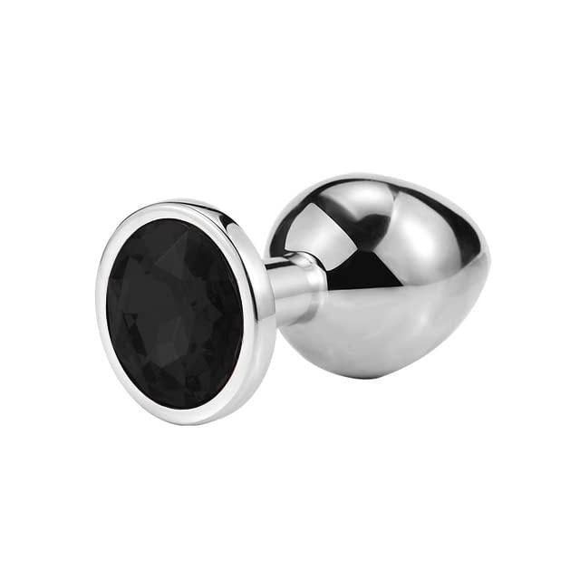 Butt Plug Large Silver Tone with Black Faceted Base 9.5cm 148g Adult Toy
