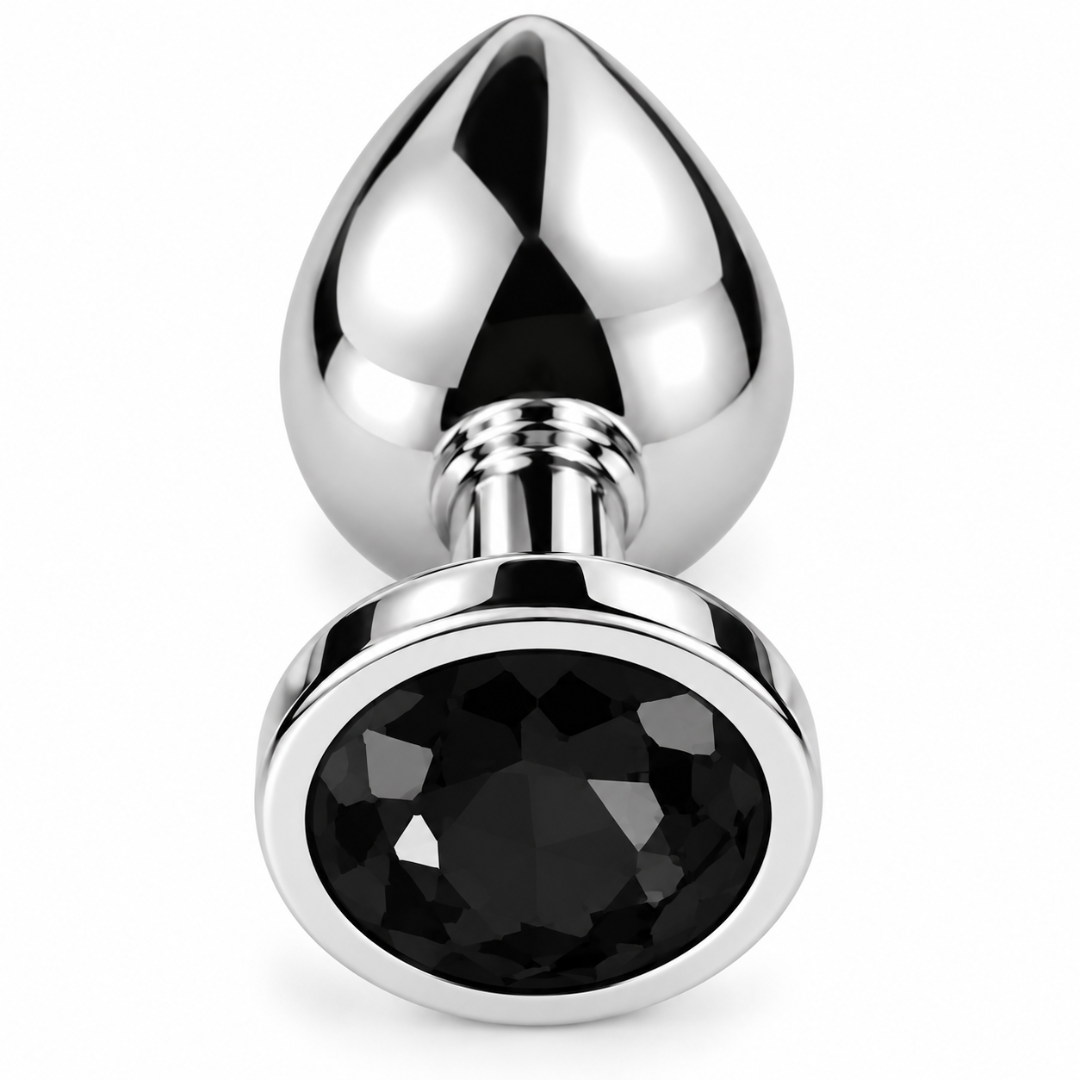 Butt Plug Large Silver Tone with Black Faceted Base 9.5cm 148g Adult Toy