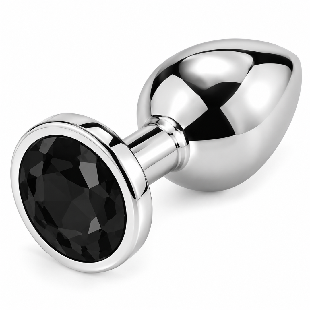 Butt Plug Large Silver Tone with Black Faceted Base 9.5cm 148g Adult Toy