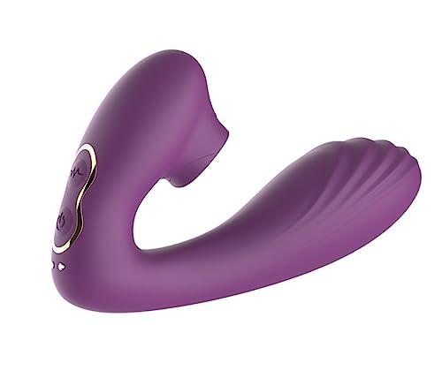 Double Ended Vibrator Curved G-Spot & Clitoral Sucking Vibrating Dildo Purple