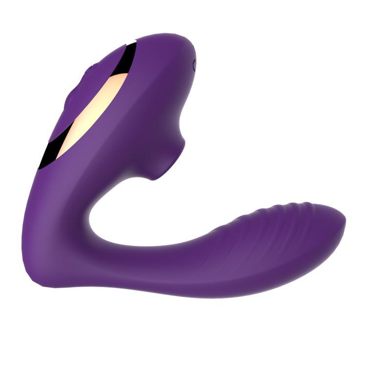 Double Ended Vibrator Curved G-Spot & Clitoral Sucking Vibrating Dildo Purple
