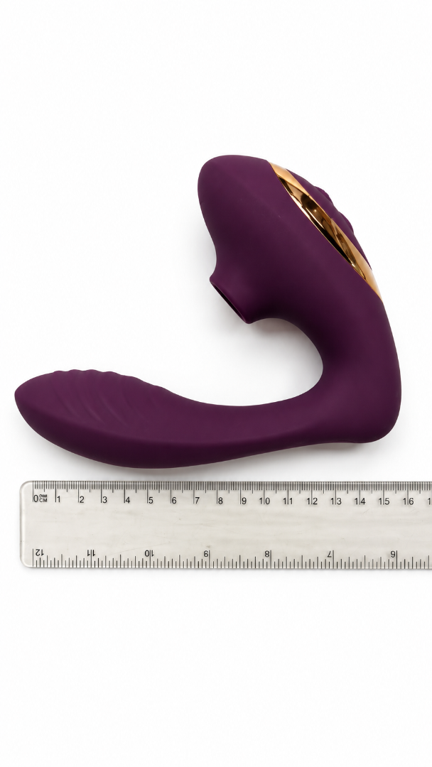 Double Ended Vibrator Curved G-Spot & Clitoral Sucking Vibrating Dildo Purple