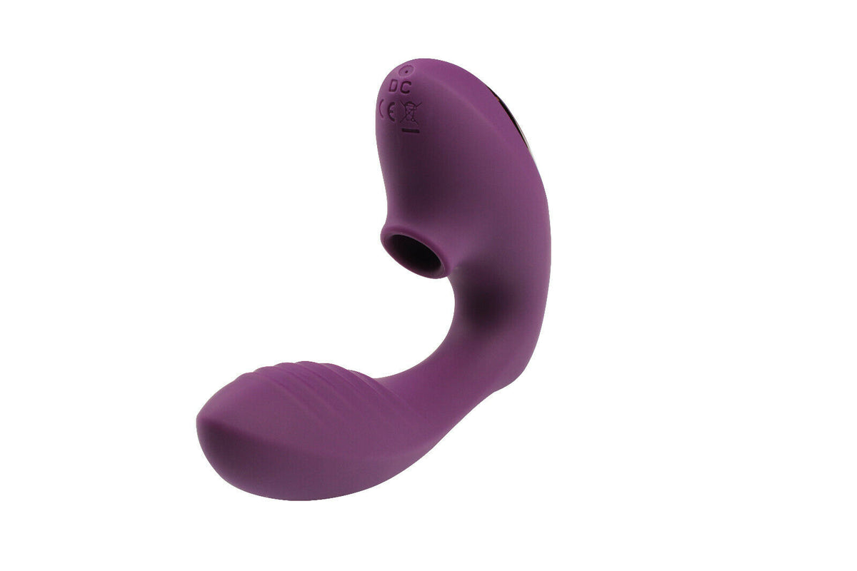 Double Ended Vibrator Curved G-Spot & Clitoral Sucking Vibrating Dildo Purple