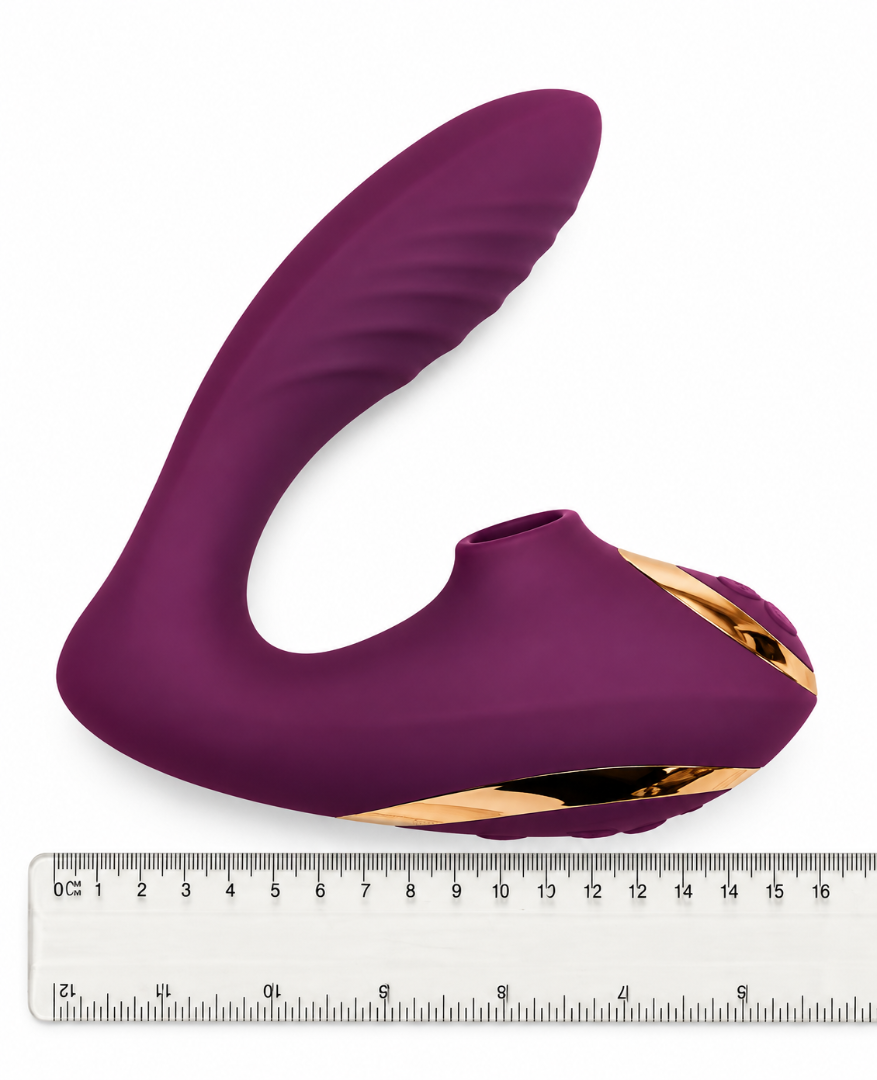 Double Ended Vibrator Curved G-Spot & Clitoral Sucking Vibrating Dildo Purple