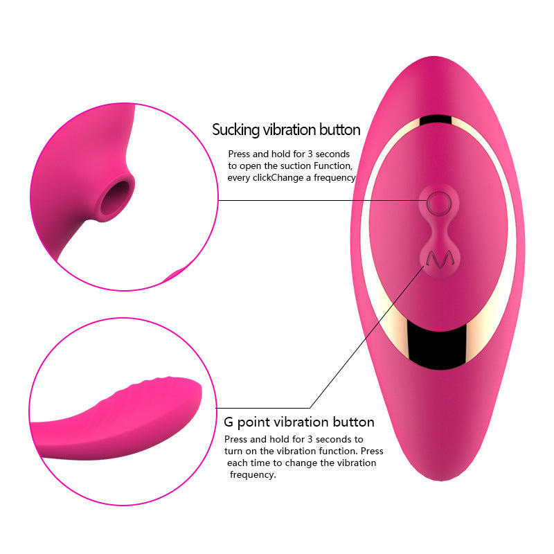Double Ended Vibrator Curved G-Spot & Clitoral Sucking Vibrating Dildo Pink