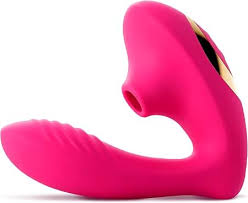 Double Ended Vibrator Curved G-Spot & Clitoral Sucking Vibrating Dildo Pink