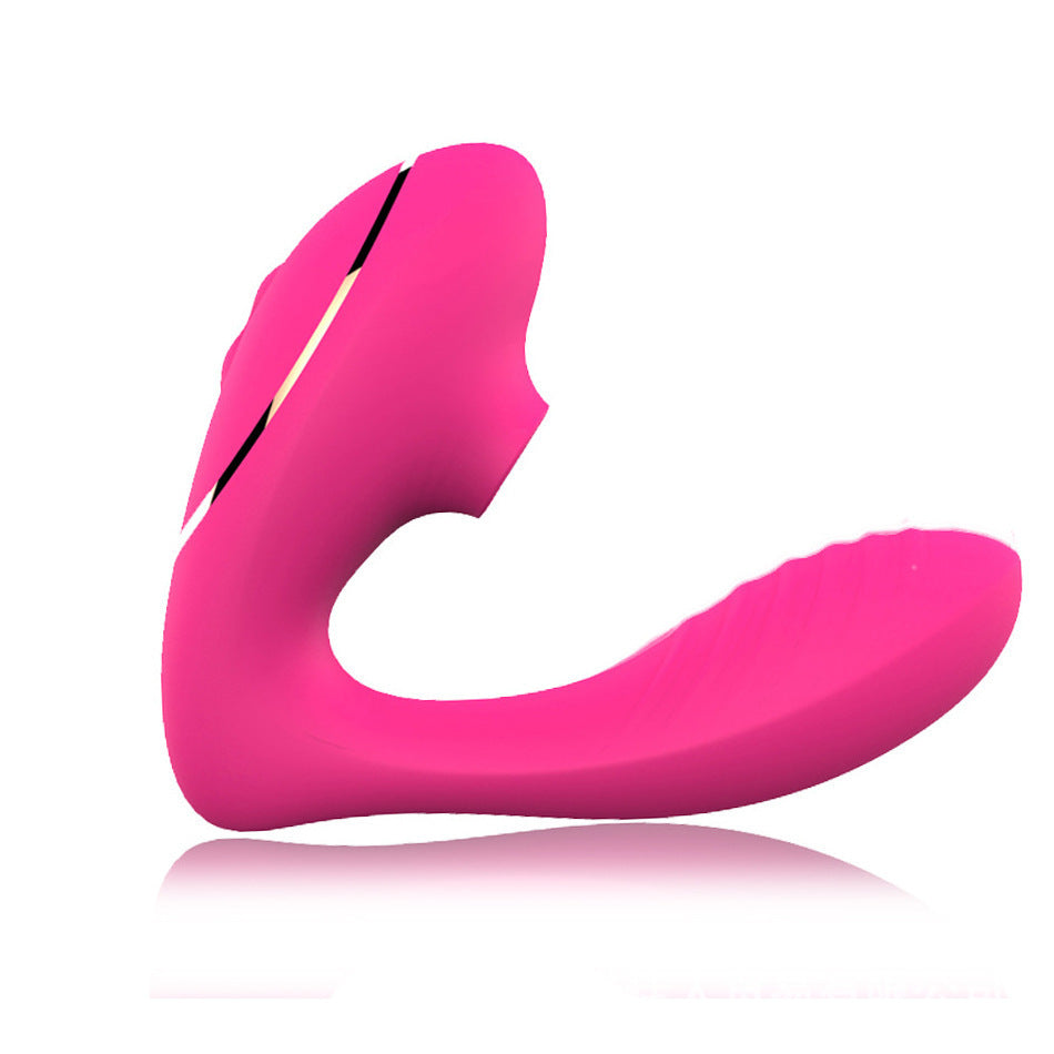 Double Ended Vibrator Curved G-Spot & Clitoral Sucking Vibrating Dildo Pink