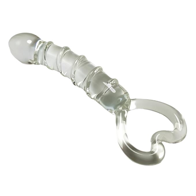Spiral Textured Glass Dildo with Heart Shape Handle