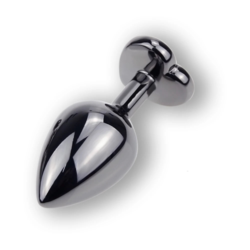 Smooth Metal Heart Shaped Stone Base Anal Dilatators (3 Piece)