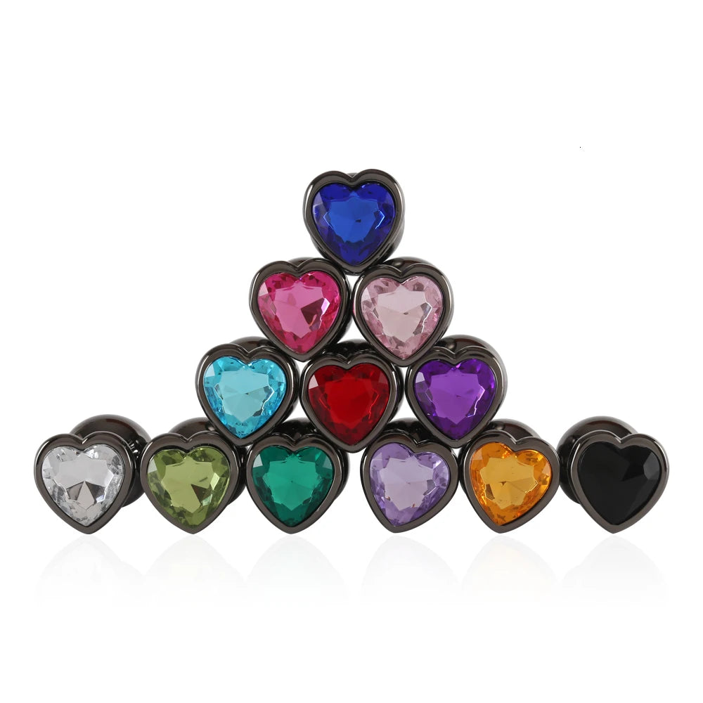 Smooth Metal Heart Shaped Stone Base Anal Dilatators (3 Piece)