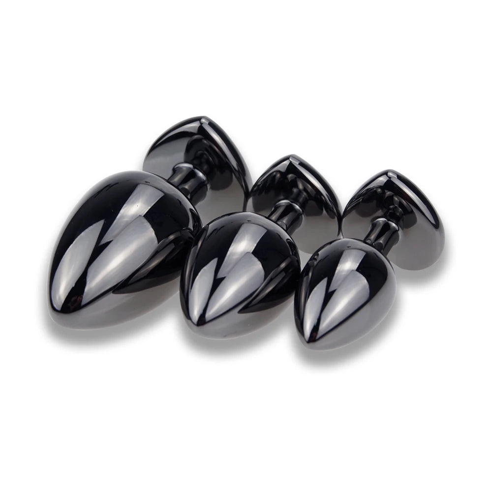 Smooth Metal Heart Shaped Stone Base Anal Dilatators (3 Piece)