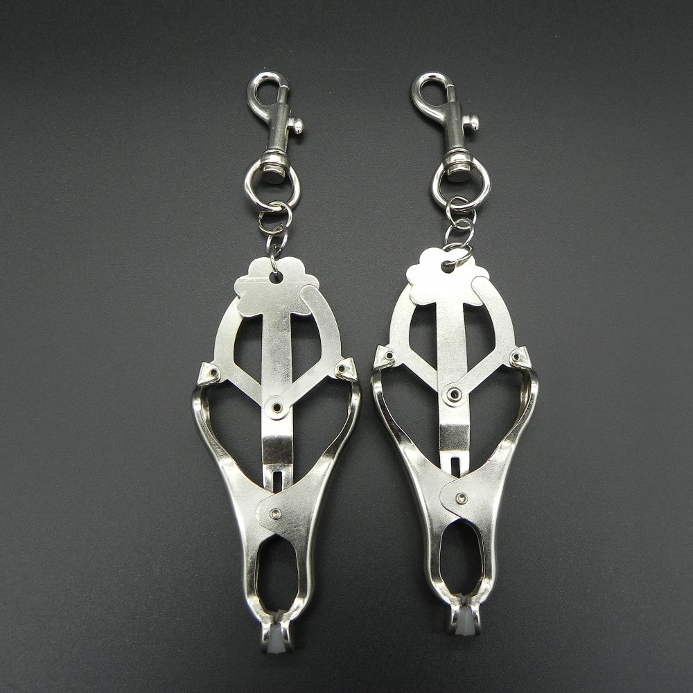 Silver 'Bow Style' Nipple Clamps with Bondage Clips